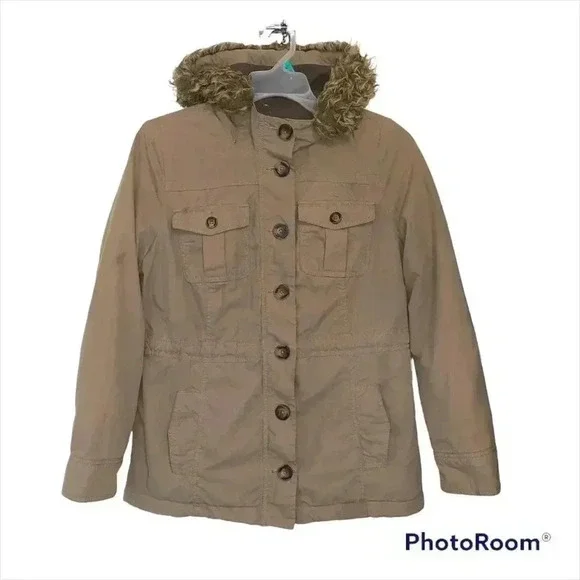 Old Navy Hooded Cargo Coat Size M Warm Zipper & Buttons & Lined 🧥❤️ - Picture 5 of 15